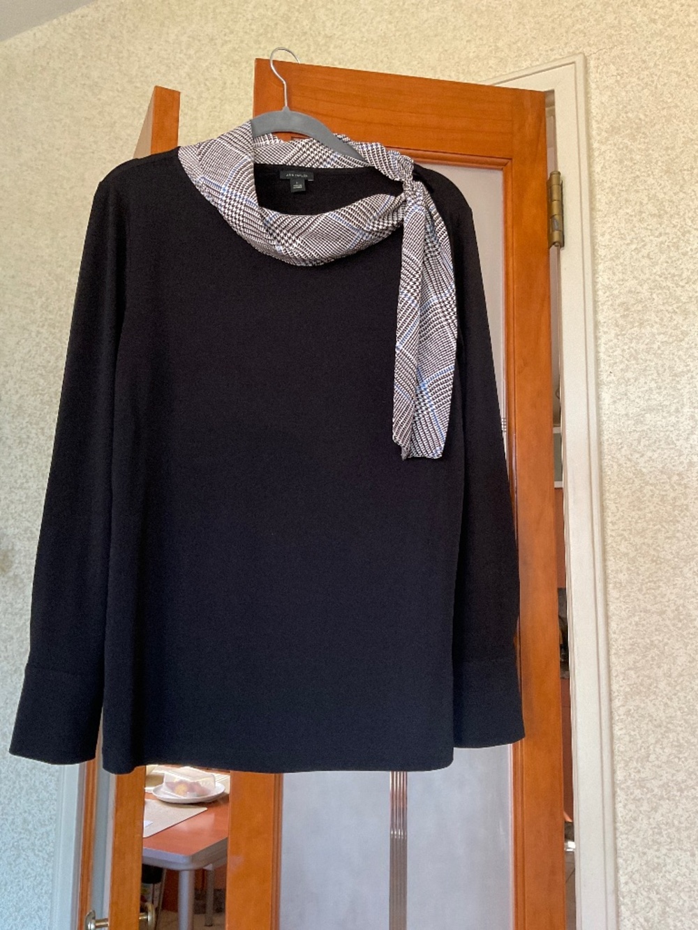 Ann Taylor black long sleeve top with scarf detail , size L